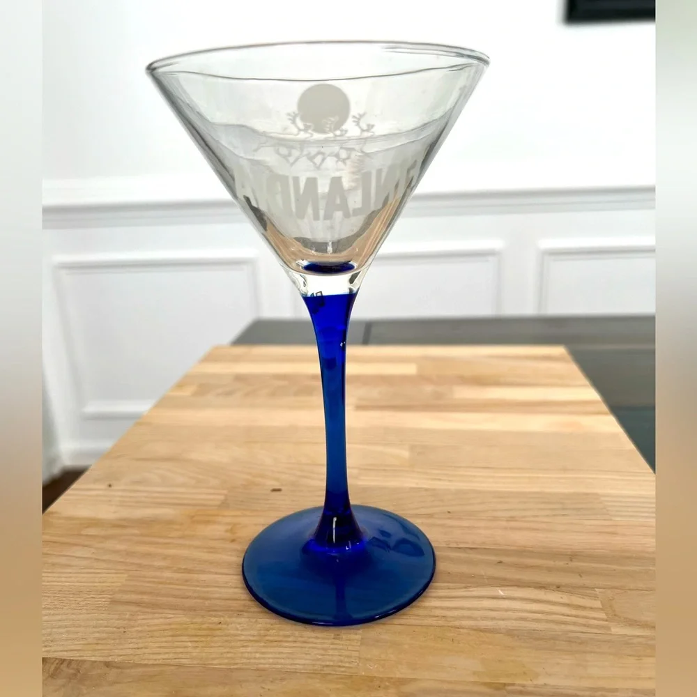 Finlandia Vodka Martini Glass Cobalt Blue Stem Gorgeous Vintage Excellent